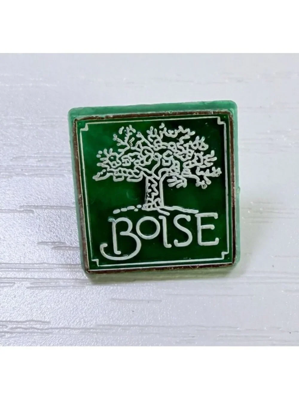 Boise Idaho Green Lapel Pin City of Trees Design Vintage Travel Souvenir